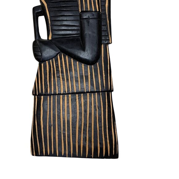 African Tribal Wood Carving Wall Art With Intricate Orange Black Design   5 1/2 - Picture 7 of 10